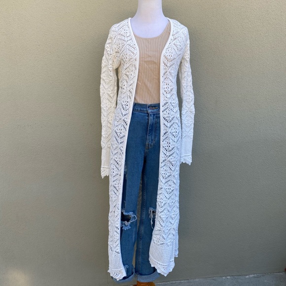 Freshman Sweaters - Crochet Longline duster cardigan